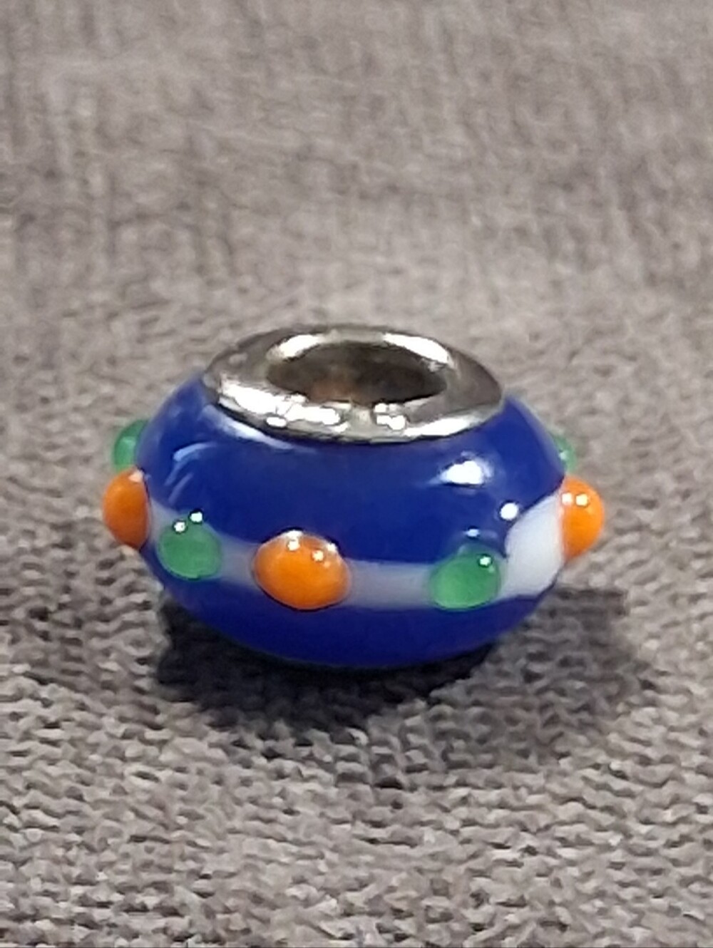 Marked 925 Sterling Silver Blue White Green & Orange Glass Dots Bead Charm VG+